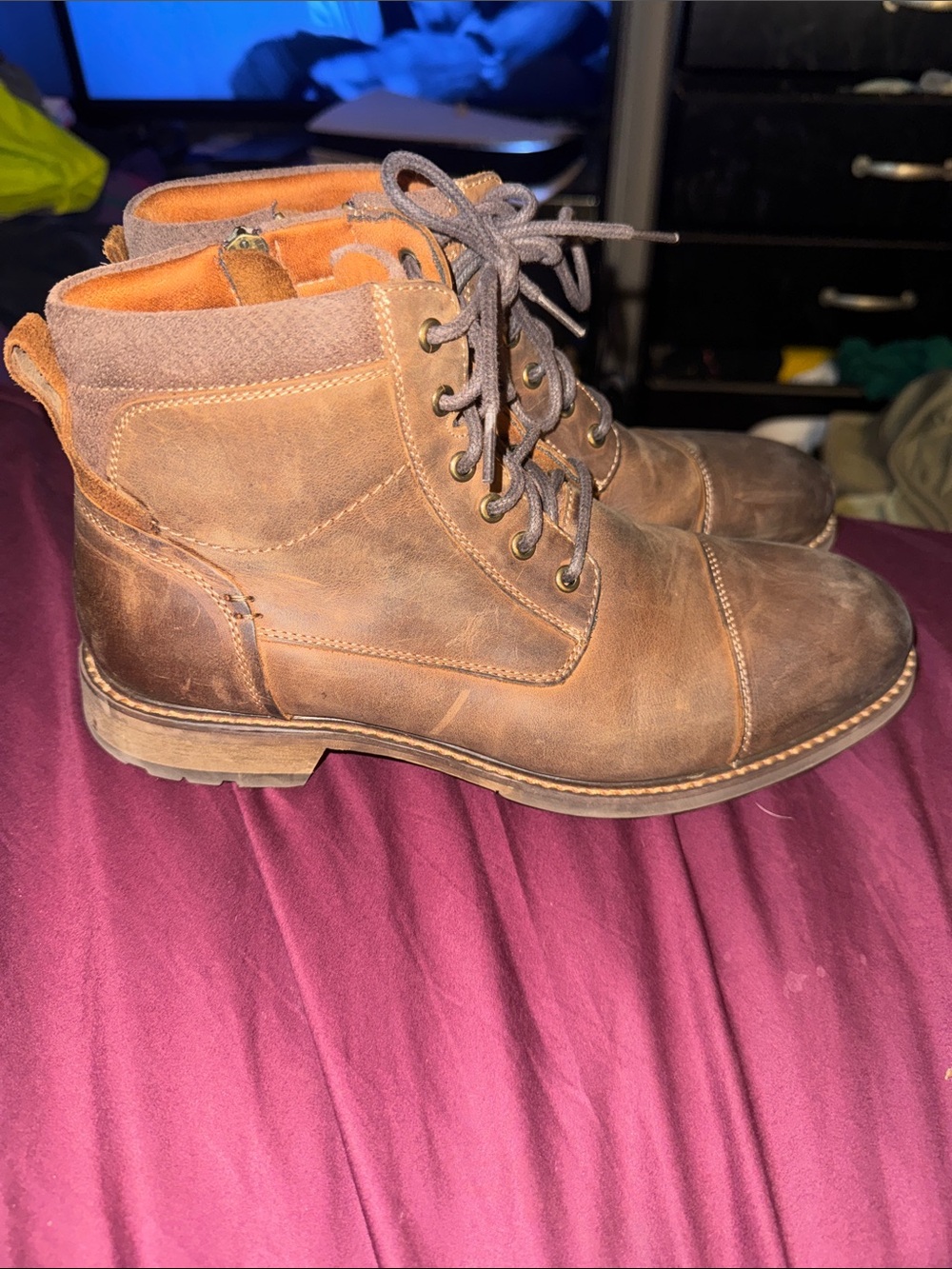 Florsheim Brown Leather Lace-Up Ankle Boots 8W Zip Up